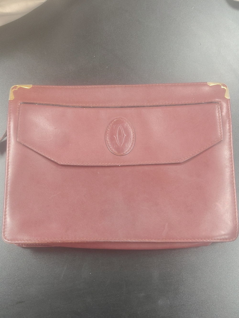 Must De Cartier Classic Burgundy Red Berdoux Leather Envelope Clutch Bag